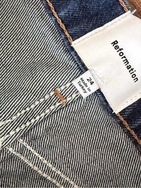 Reformation Indigo Blue Denim Jeans with Contrast Stitching